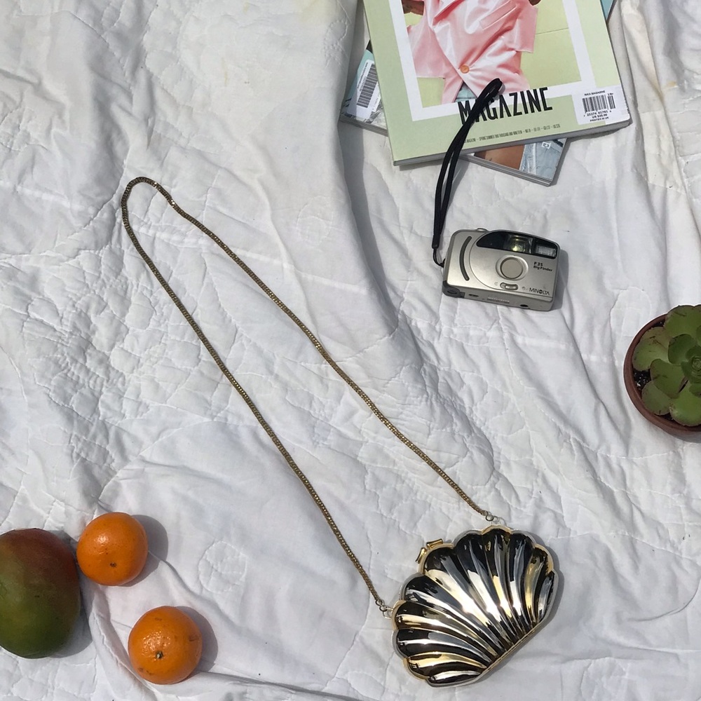 Carolyn Barton hard cover shell clutch